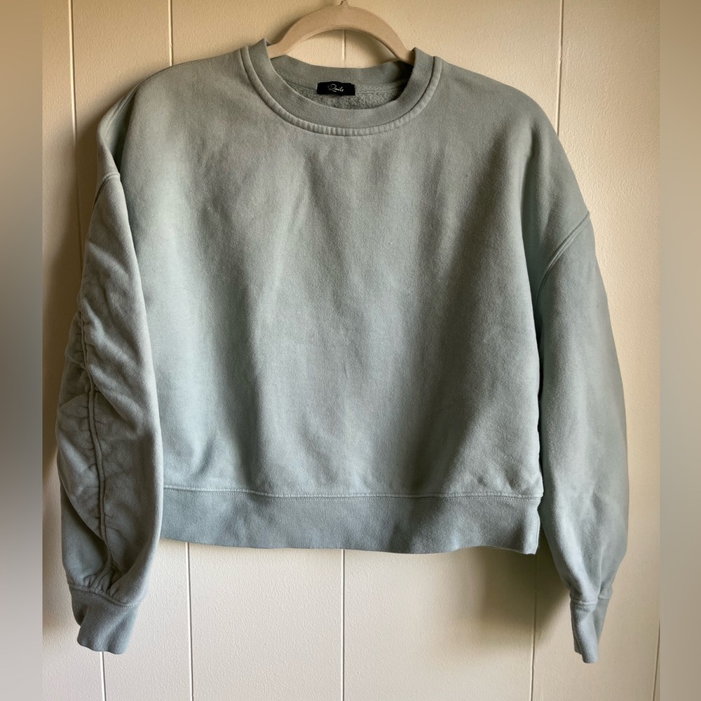Rails Hilda Light Seafoam Blue Green Gathered Sleeve Cropped Sweatshirt Sz XS - Picture 5 of 10